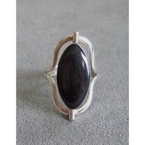 ATI Mexico STERLING Silver TURQUOISE +ONYX 2-Sided FLIP Tall RING Rotates Sz10.5